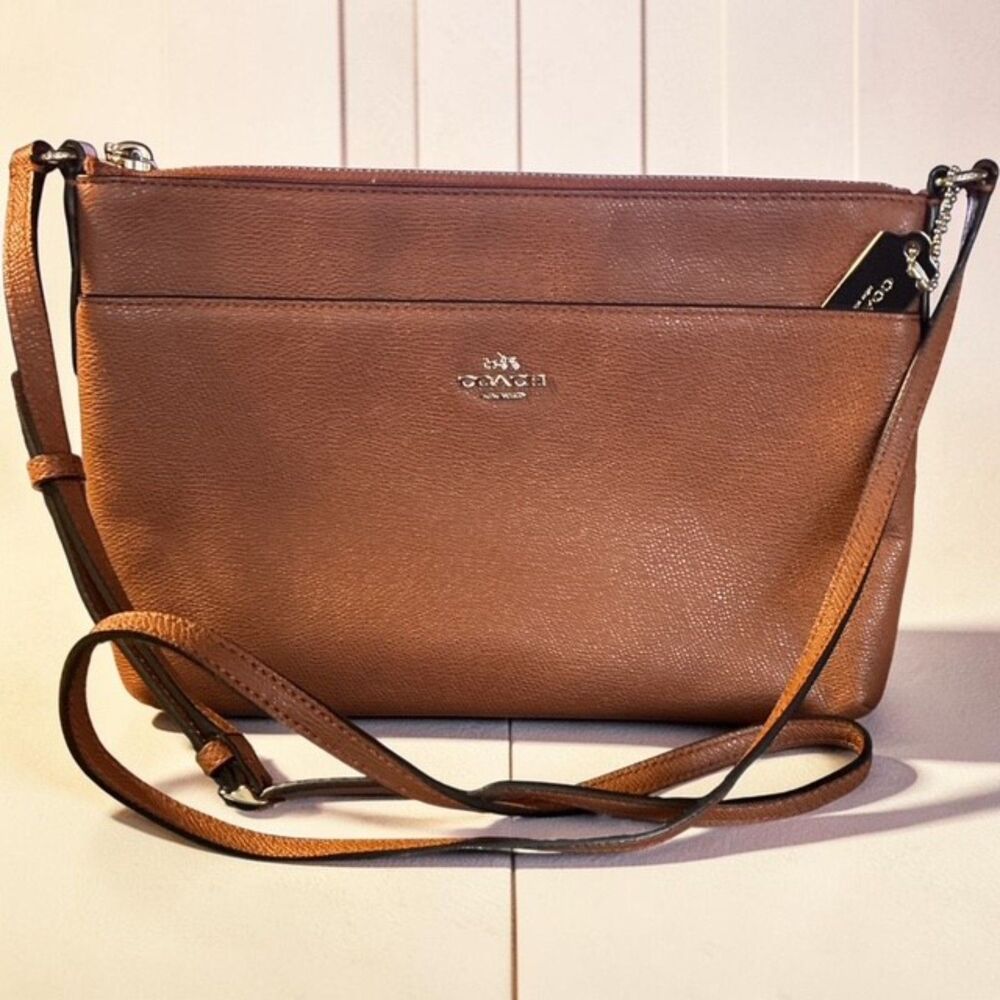 Coach Cognac Brown Leather Slim Crossbody Bag Adjustable Strap EUC